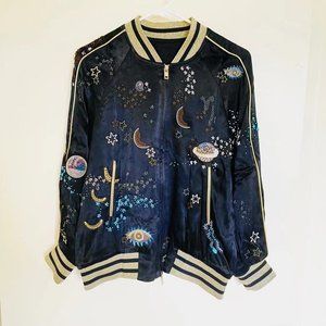 New Space Beaded Embroidered Silky Bomber Jacket